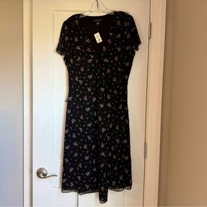 Ann Taylor Black Floral Midi Dress